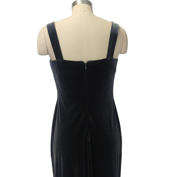 Vintage 90s Velvet Prom Dress Size 4P Gray Glitter Sparkle Sleeveless Stretch - Picture 9 of 13